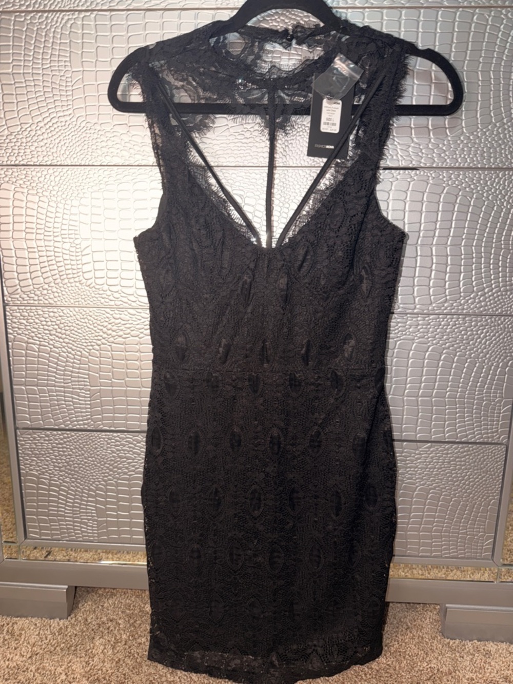 Fashion Nova Black Lace Mini Dress with High Neck Detail